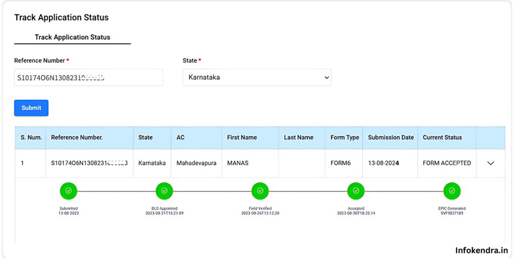 Voter id card Track Application Status